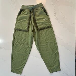 Nike Sportswear Essential Woven High Rise Pants Drawstring Green Womens XS.